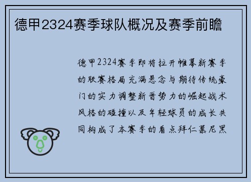 德甲2324赛季球队概况及赛季前瞻